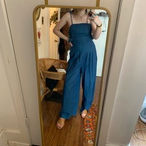 Free People Wide Leg Denim Jumpsuit